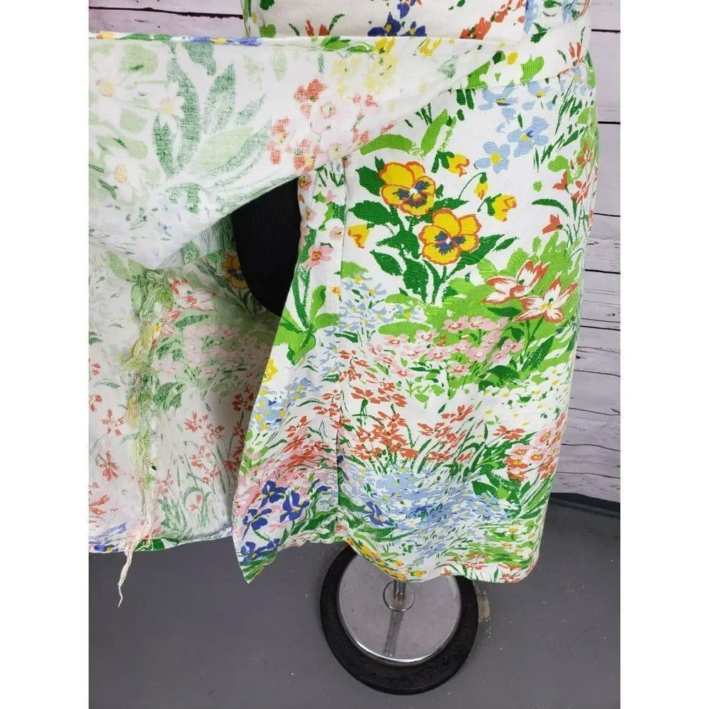 Vintage plus‎ size floral flower blue green handmade apron